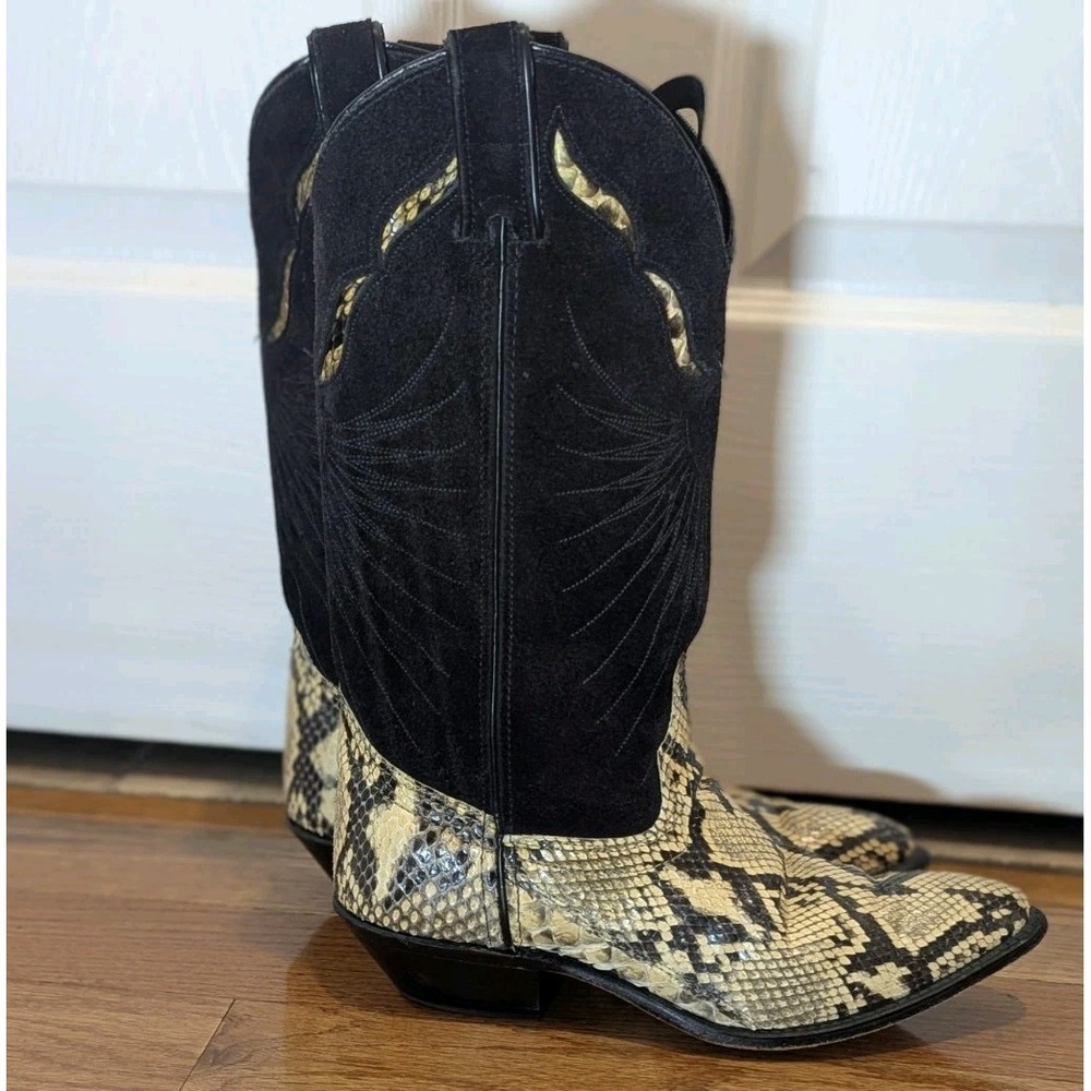 Western Snakeskin Cowboy Boots VTG 80s Black Leather Size 6.5M Festival USA Made